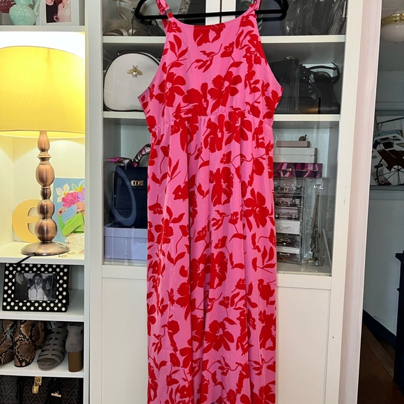 Pink & Red Floral Midi Length Dress Size 12 - Picture 4 of 4